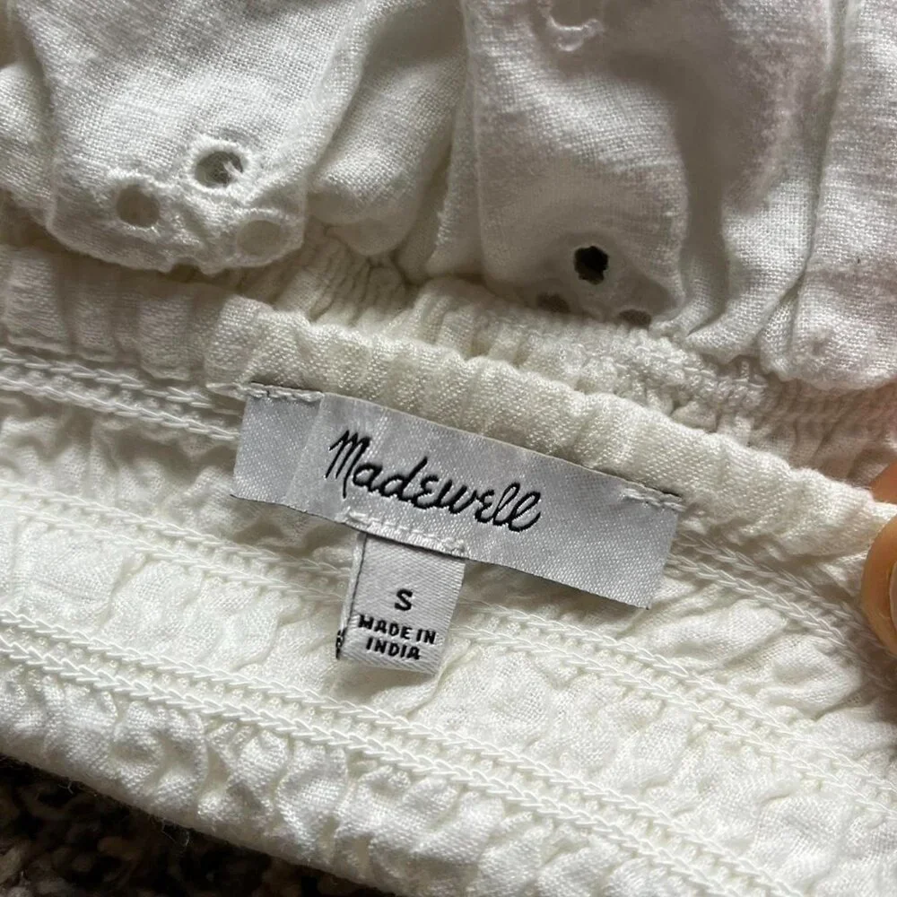 Madewell Babydoll Top Womens Small White Linen Tie Straps Lace Detailing - Picture 3 of 7